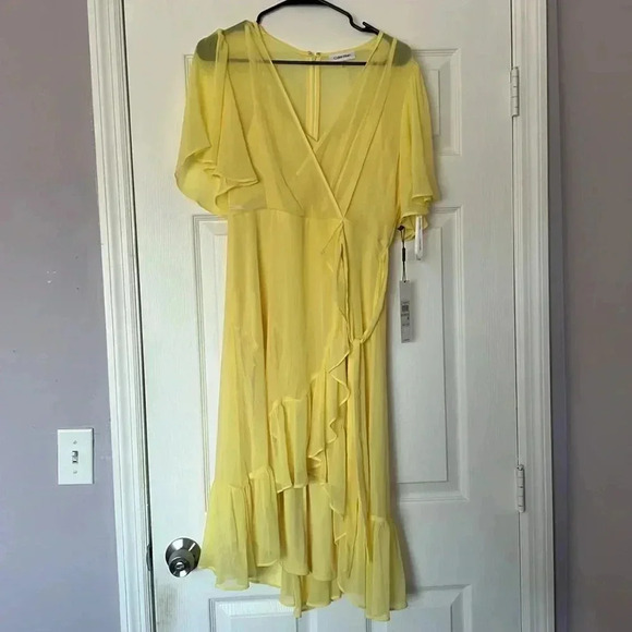 Yellow Calvin Klein Ruffle Dress Size 6 - Picture 4 of 8